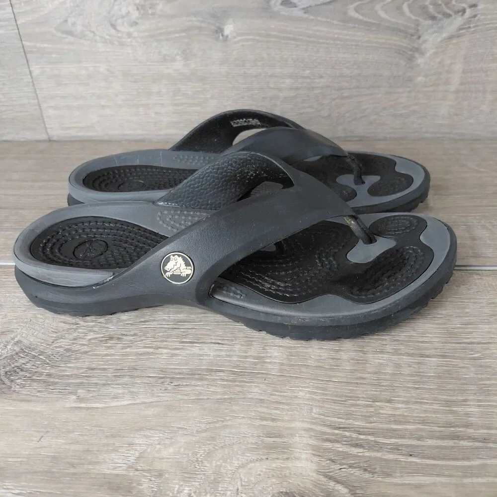 Crocs Modi Sport Flip Flop Sandals Mens 9 Womens 11 Black Slip On Beach Thongs